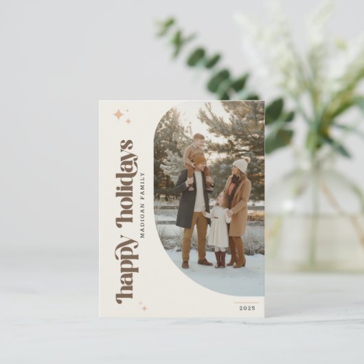 Modern Retro Family Photo Christmas Wish Feestdagenkaart (Staand voorkant)