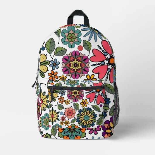 Modern Retro Floral Drawing Seamless Pattern Art Bedrukte Rugzak (Voorkant)