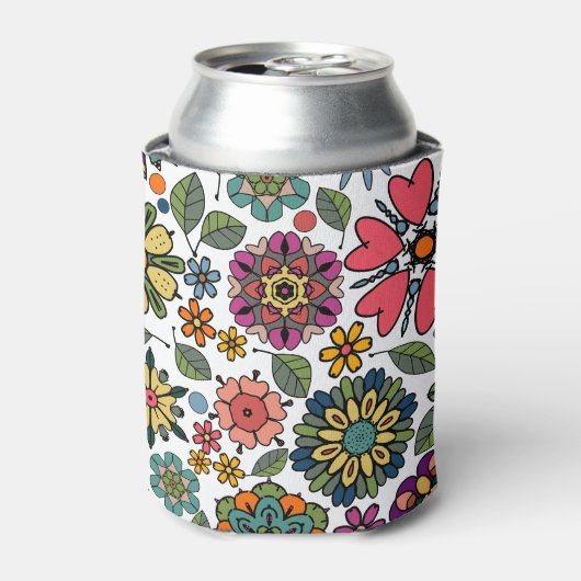 Modern Retro Floral Drawing Seamless Pattern Art Blikjeskoeler (Blikje Voorkant)