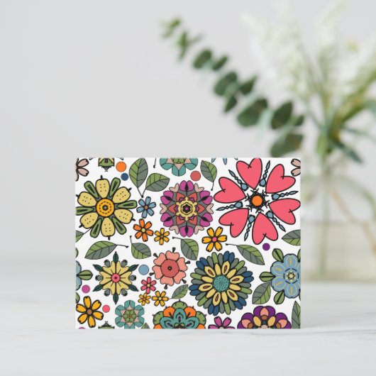 Modern Retro Floral Drawing Seamless Pattern Art Briefkaart (Staand voorkant)