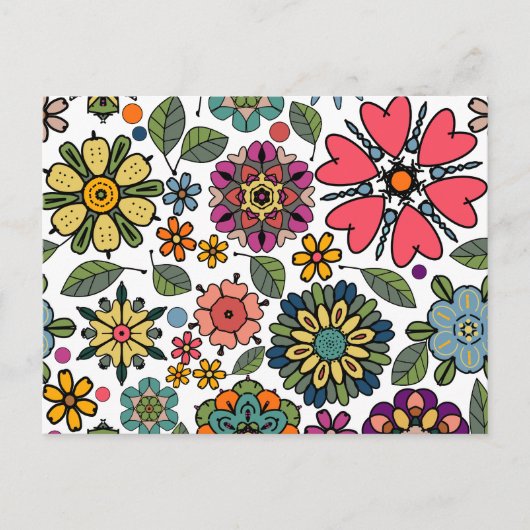 Modern Retro Floral Drawing Seamless Pattern Art Briefkaart (Voorkant)