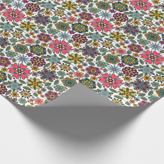 Modern Retro Floral Drawing Seamless Pattern Art Cadeaupapier (Hoek)