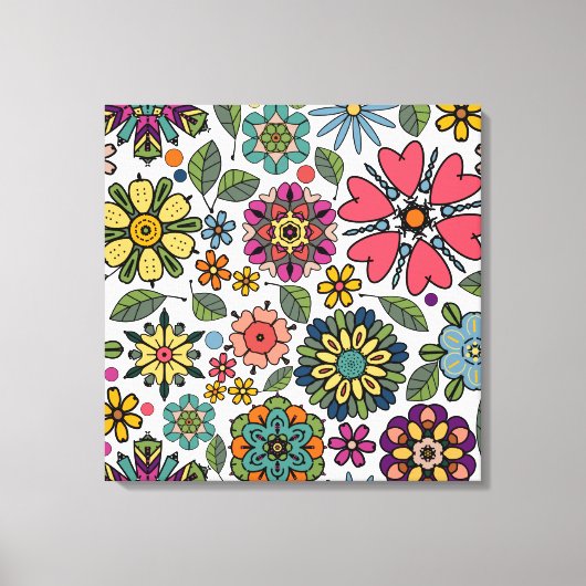 Modern Retro Floral Drawing Seamless Pattern Art Canvas Afdruk (Voorkant)