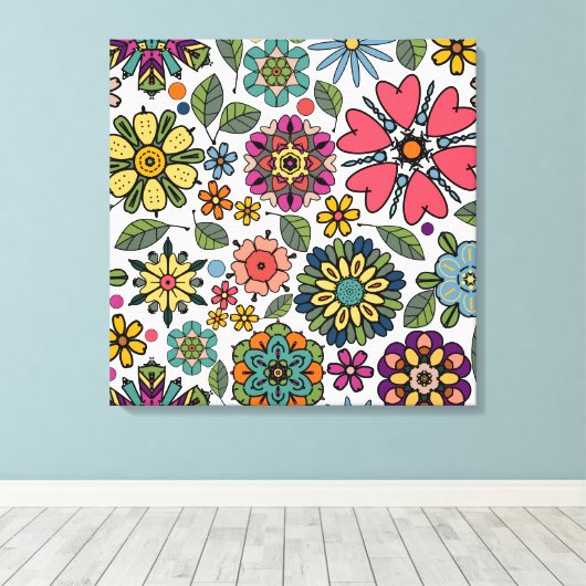 Modern Retro Floral Drawing Seamless Pattern Art Canvas Afdruk (Insitu (Houten vloer))
