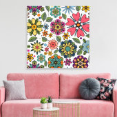 Modern Retro Floral Drawing Seamless Pattern Art Canvas Afdruk (Insitu (Woonkamer))