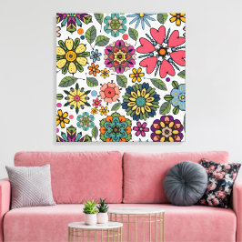 Modern Retro Floral Drawing Seamless Pattern Art Canvas Afdruk
