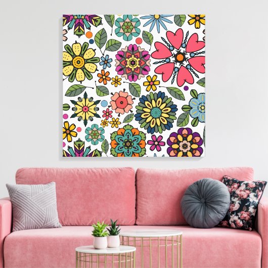 Modern Retro Floral Drawing Seamless Pattern Art Canvas Afdruk (Insitu (Woonkamer))