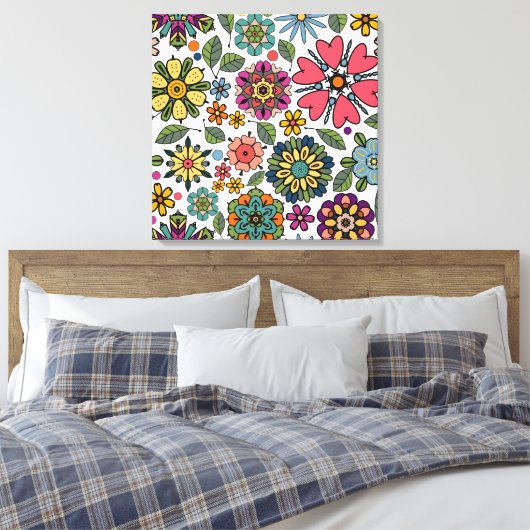 Modern Retro Floral Drawing Seamless Pattern Art Canvas Afdruk (Insitu (Slaapkamer))