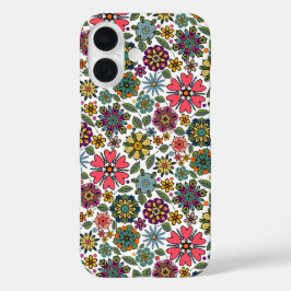 Modern Retro Floral Drawing Seamless Pattern Art iPhone 16 Hoesje