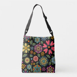 Modern Retro Floral Drawing Seamless Pattern Art Crossbody Tas