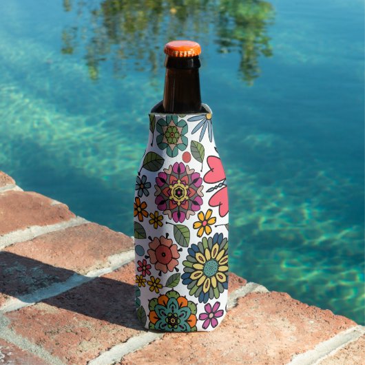 Modern Retro Floral Drawing Seamless Pattern Art Flesjeskoeler (Insitu Zwembad)