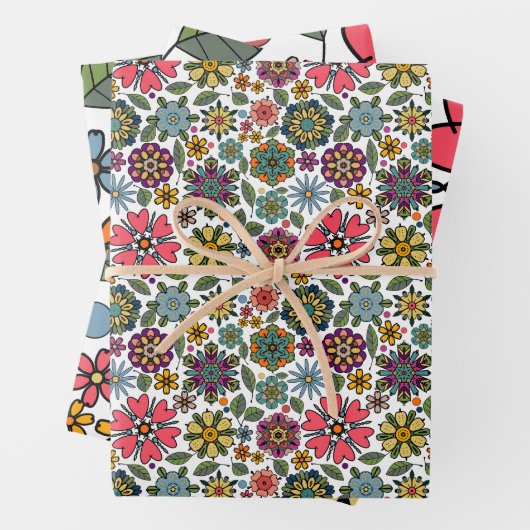 Modern Retro Floral Drawing Seamless Pattern Art Inpakpapier Vel (In situ)