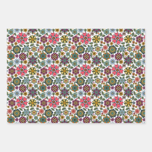 Modern Retro Floral Drawing Seamless Pattern Art Inpakpapier Vel (Voorkant)