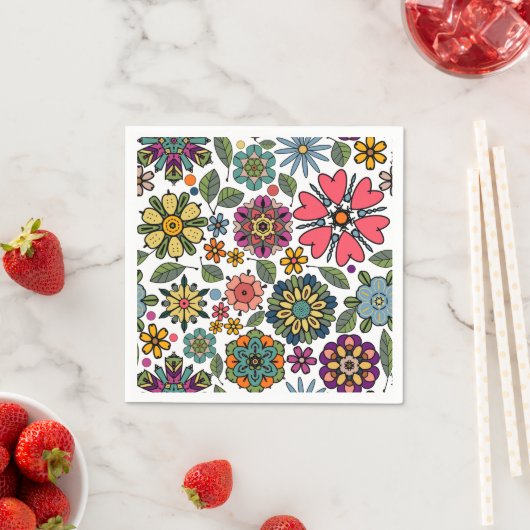 Modern Retro Floral Drawing Seamless Pattern Art Servet (Insitu)