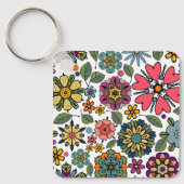 Modern Retro Floral Drawing Seamless Pattern Art Sleutelhanger (Voorkant)