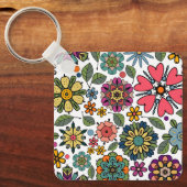 Modern Retro Floral Drawing Seamless Pattern Art Sleutelhanger (Voorkant)