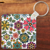 Modern Retro Floral Drawing Seamless Pattern Art Sleutelhanger (Achterkant)