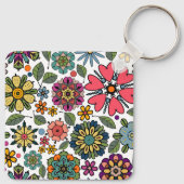 Modern Retro Floral Drawing Seamless Pattern Art Sleutelhanger (Achterkant)