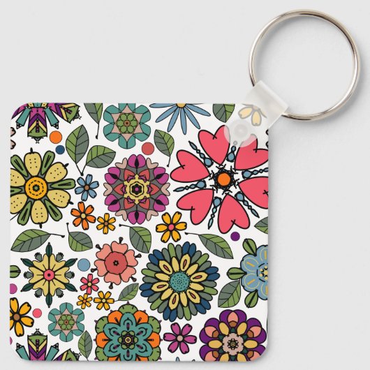Modern Retro Floral Drawing Seamless Pattern Art Sleutelhanger (Achterkant)