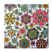 Modern Retro Floral Drawing Seamless Pattern Art Tegeltje (Voorkant)