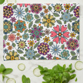 Modern Retro Floral Drawing Seamless Pattern Art Theedoek (Gevouwen)