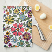 Modern Retro Floral Drawing Seamless Pattern Art Theedoek (Quarter Fold)