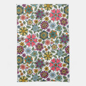 Modern Retro Floral Drawing Seamless Pattern Art Theedoek (Verticaal)