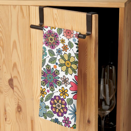 Modern Retro Floral Drawing Seamless Pattern Art Theedoek (Derde Gevouwen)