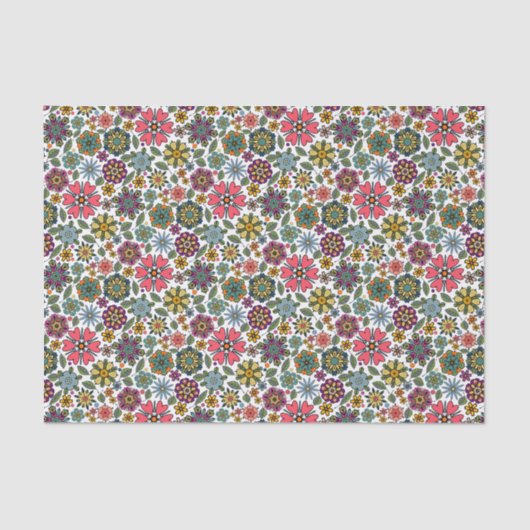 Modern Retro Floral Drawing Seamless Pattern Art Tissuepapier (Voorkant)