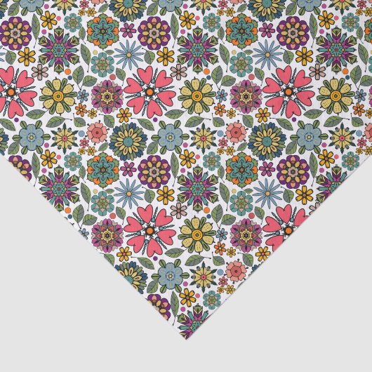 Modern Retro Floral Drawing Seamless Pattern Art Tissuepapier (Detail)