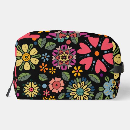 Modern Retro Floral Drawing Seamless Pattern Art Toilettasje (Achterkant)