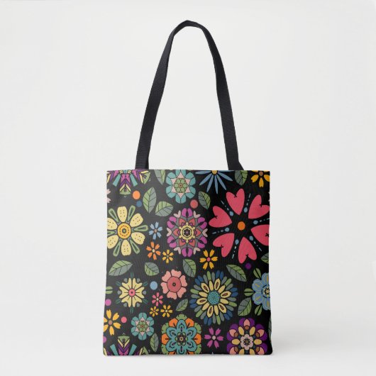 Modern Retro Floral Drawing Seamless Pattern Art Tote Bag (Voorkant)