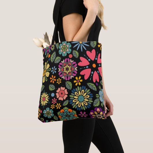 Modern Retro Floral Drawing Seamless Pattern Art Tote Bag (Dichtbij)