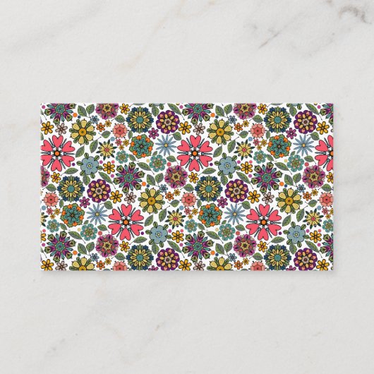 Modern Retro Floral Drawing Seamless Pattern Art Visitekaartje (Voorkant)