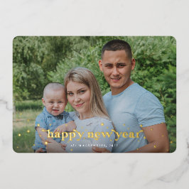 Modern Retro Font+Stars Happy Nieuwjaar Foto Folie Feestdagenkaart