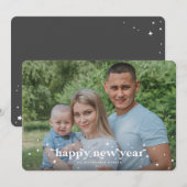 Modern Retro Font+Stars Happy Nieuwjaarsfotokaart Aankondiging (Voorkant / Achterkant)