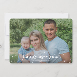 Modern Retro Font+Stars Happy Nieuwjaarsfotokaart Aankondiging