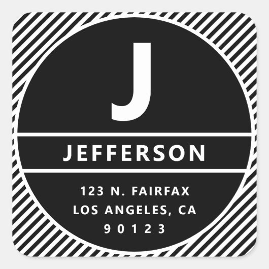 Modern Retro Geïnspireerd retouradres en monogram Vierkante Sticker (Voorkant)