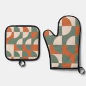 Modern Retro Geometric Oven Mitt & Pot Holder Set (Voorkant)