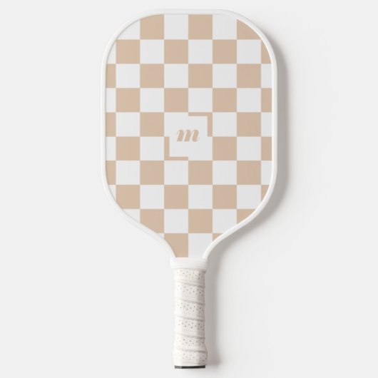 Modern Retro geruit patroon aangepast monogram Tan Pickleball Paddle (Voorkant)
