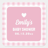 Modern Retro Girly Pink Gingham Meisje Baby shower Vierkante Sticker (Voorkant)