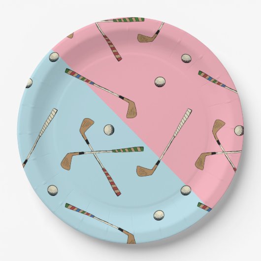 Modern Retro Golf roze blauwpatroon Papieren Bordje (Voorkant)