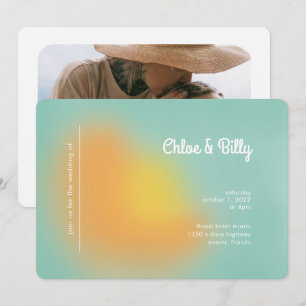 Modern Retro Gradiënt Mint Oranje Fotobruiloft Kaart