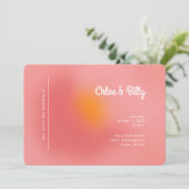 Modern Retro Gradiënt roze Oranje RSVP Weddenschap Kaart (Staand voorkant)