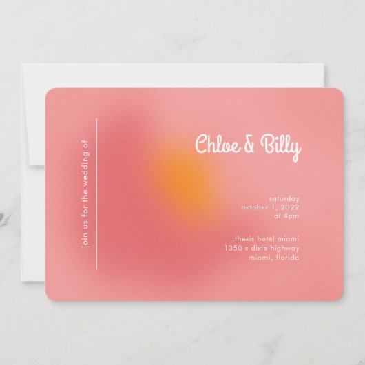 Modern Retro Gradiënt roze Oranje RSVP Weddenschap Kaart (Voorkant)