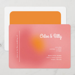 Modern Retro Gradiënt roze Oranje RSVP Weddenschap Kaart