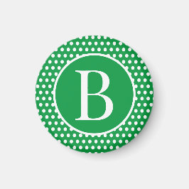 Modern Retro Green Polka Dots initiaal letter Magneet