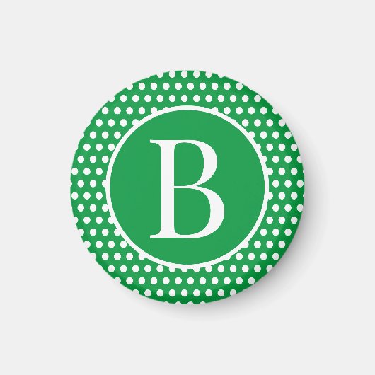 Modern Retro Green Polka Dots initiaal letter Magneet (Voorkant)
