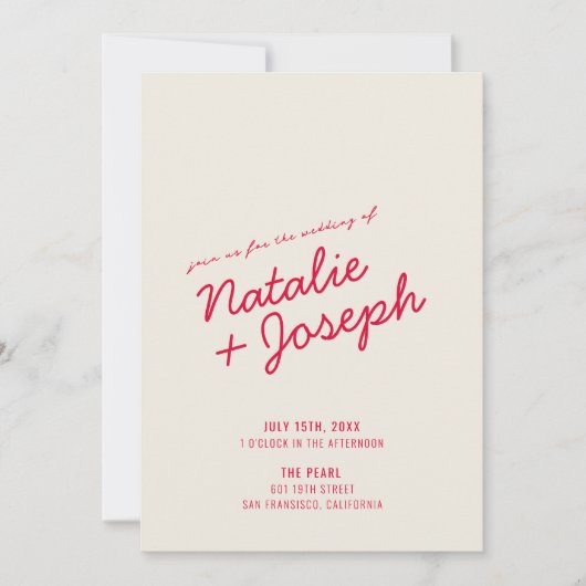 Modern retro grillig script alles in één bruiloft kaart (Voorkant)