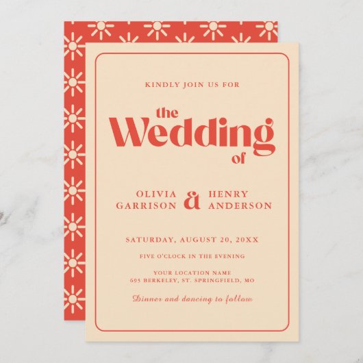 Modern Retro Groovy 70s Vintage Wedding Invitation Kaart (Voorkant / Achterkant)